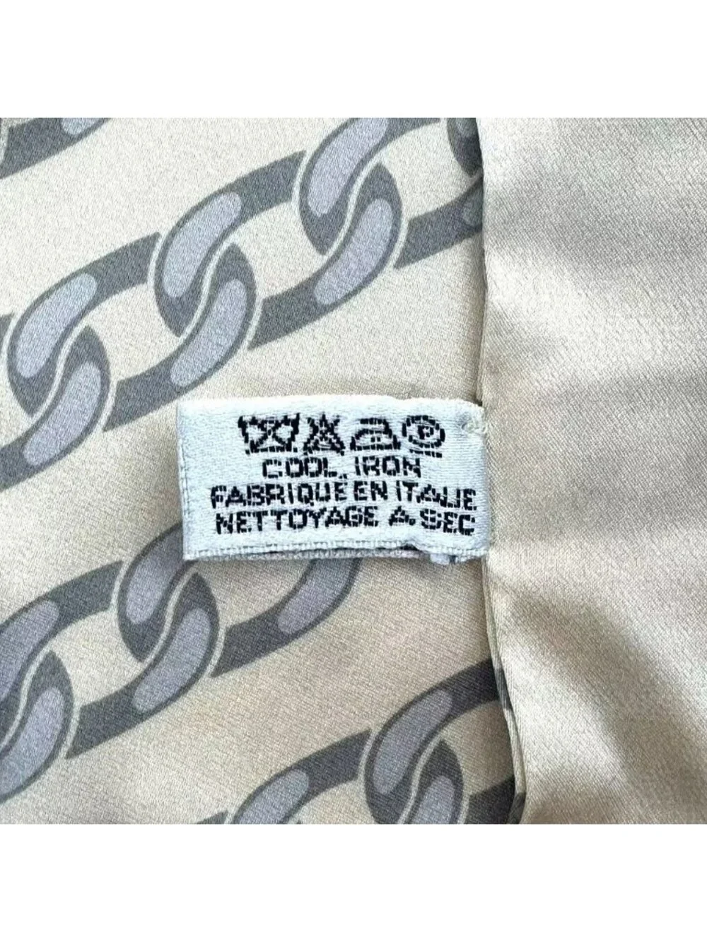 Chanel Vintage Shawl Silk Scarf Logo Chain Pattern Beige